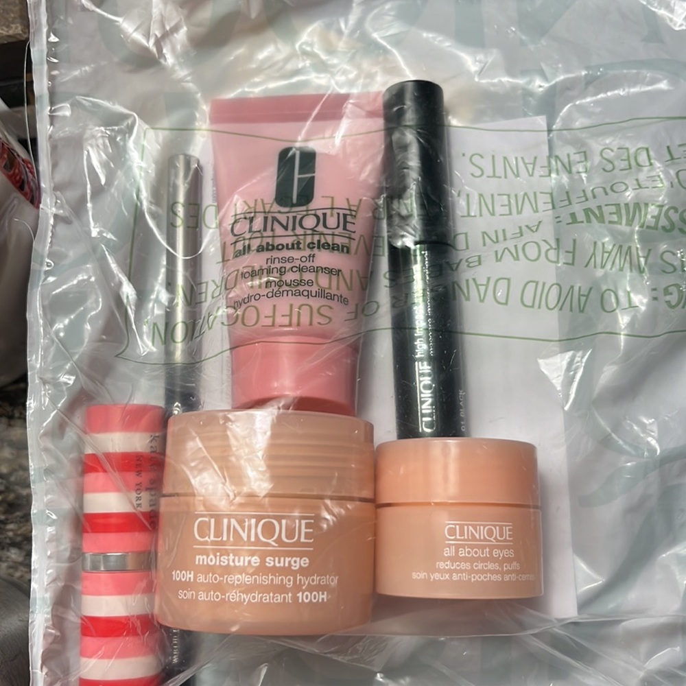 Clinique x kate spade hello gorgeous tote bag & cosmetic bag with 6 samples NEW